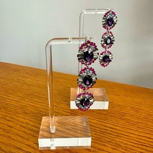 Glass Crystal Stone Accented Link Dangle Evening Earrings